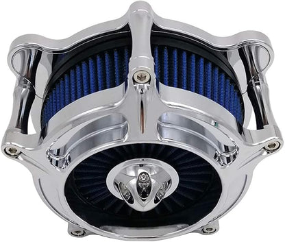 Harley Air Cleaner Turbine Intake Chrome Filter Kit Cnc Cut for Motorcycle Dyna 2000 - 2017 Softail 2000 - 2015 Touring 2000 - 2007 Fitment - B (Blue)