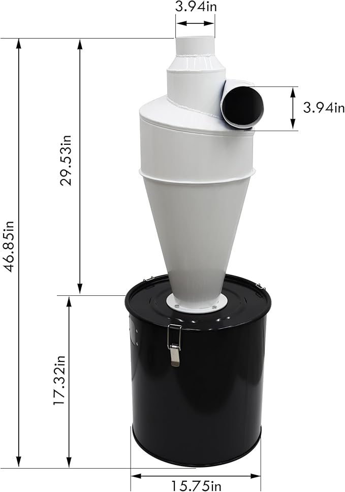 TECHTONGDA Cyclone Dust Separator 3.94inch Outlet for Vacuum Dust Collector Extractor Filter Woodworking with 13.2 Gallon Collection Drum