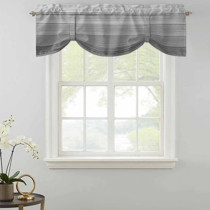 Grey Ombre Wooden Tie Up Valance Curtains for Windows, Kitchen Curtains Window Shades, Farmhouse Retro Gray Wood Gradient Light Filtering Roman Curtain Valances for Bedroom/Bathroom/Cafe 42"x12"