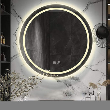Modern LED Illuminated Bathroom Mirror with Touch Control Switch Demister Pad/3 Color Lights Round Wall Mirror Size: Diameter 50/60/70cm