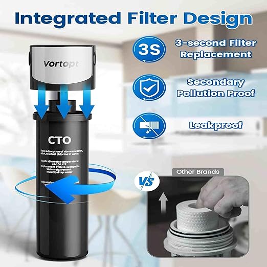 Vortopt Under Sink Water Filter System,Kitchen Sink Water Filter,NSF/ANSI 42 Certified Under Sink Water Filter,28000 Gallons Flow,Reduces PFOA/PFOS/Chlorine,Direct Connect,Black,Q5-C2.