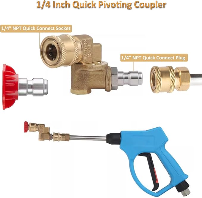 Lucstar Radiator Cleaning Wand Accessories,Quick Connect Pivoting Coupler, 240 Degree with 7 Angles for Pressure Washer Nozzle Tips,Pressure Washer Gutter Attachment