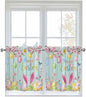 Happy Easter Half Window Curtains 24 Inches Long, Spring Bunny Eggs Flower Teal Wood Grain Window Treatment Curtain Drapes, Short Curtains Tiers for Kitchen Over Sink, 27.5"x24", 2 Panels