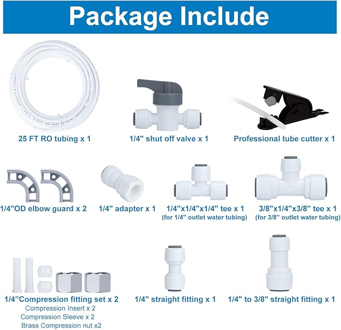 Refrigerator Water Line Kit Connection and 1/4 Compression Ice Maker Installation Kit,1/4" OD Tubing with Quick Connect for Fridge IceMaker Reverse Osmosis RO Systems Water Filters Faucet 25ft