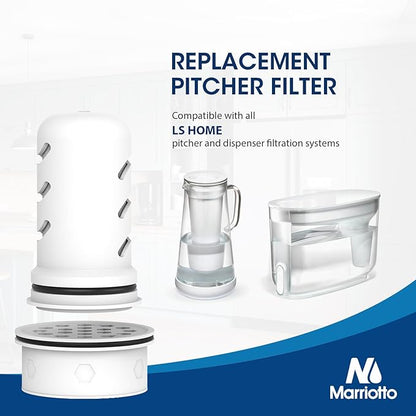 MARRIOTTO Water Filter Replacement for LS Home Dispenser - 18/7 Cup Pitcher, 2 Membrane Micro Filter and 4 Activated Carbon + Ion Exchange Filter