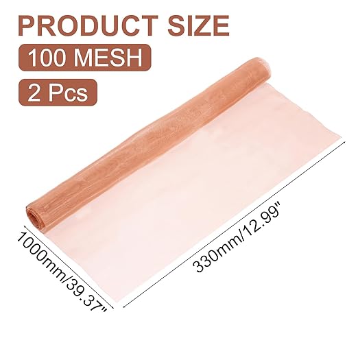 uxcell 2 Pack Copper Mesh, 40" x 13" 100 Mesh Pure Copper Wire Mesh Dense Filter Screen Mesh for Hole Blocking Gardening Sealing Distilling