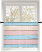 Sheer Curtains 45 Inch Length, Pink Blue Wood Grain Semi Sheer Curtains Light Filtering Window Treatment, Farmhouse Country Shabby Striped Privacy Voile Drapes for Living Room Bedroom 52x45 Inch