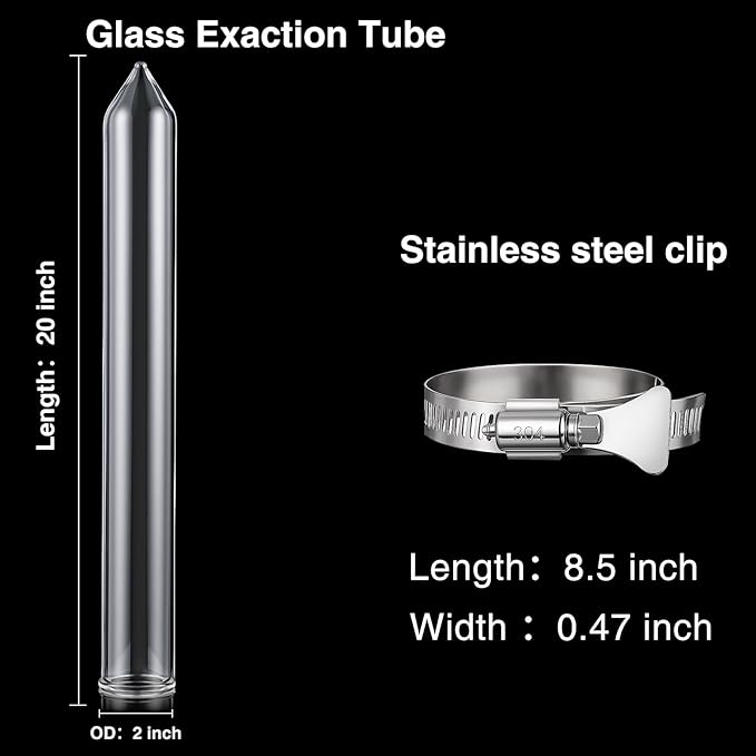 Chunful Glass Extractor Extraction Filter Tube 20" Long 50mm Diameter Thick and Sturdy Extraction Filter Tubes with Stainless Steel Clamp