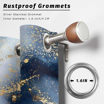 Marble Texture Outdoor Curtains for Patio Abstract Gradient Blue Golden Gorgeous Waterproof Outside Curtains with Grommet Top Weatherproof Curtain for Cabana Pergola Gazebo, 1 Panel, 54" W x 95" L