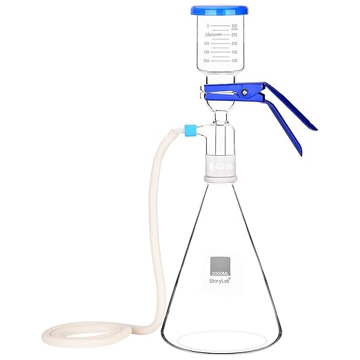 stonylab Glass Filtration Apparatus, Borosilicate Glass Vacuum Filtration Assembly Filter Kit with 2000 ml Filtering Flask and 300 ml Graduated Funnel
