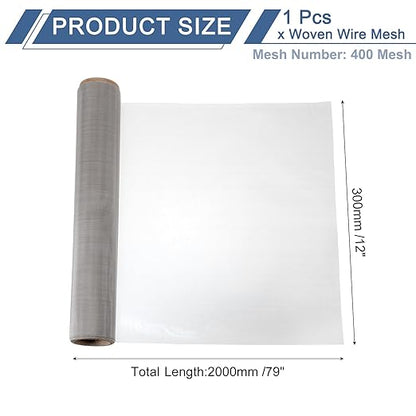 uxcell 400 Mesh 79" x 12" Woven Wire Mesh, 304 Stainless Steel Air Vent Filter Screen, Window Screen Mesh for DIY Projects Vents Cover Filtration Animals Fence