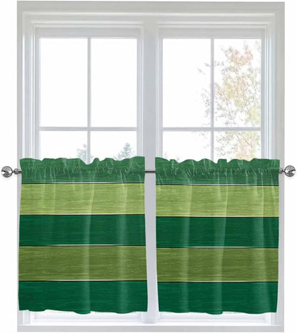 Farm Retro Green Wood Grain Window Valance Curtains, Rustic Wooden Plank Texture Light Filtering Kitchen Valance with 3-inch Rod Pocket for Living Room Bathroom Bedroom,2 Panel,27.5x36In
