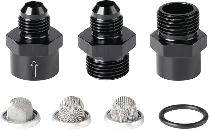 6AN Inline Fuel & Oil Feed Filter Set with 30 80 150 Micron Elements Aluminum Black