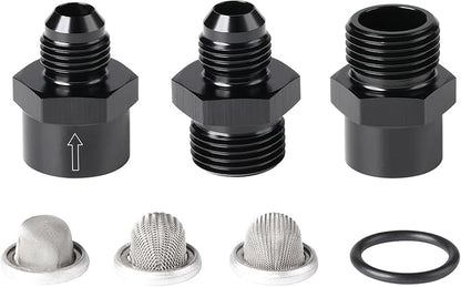 6AN Inline Fuel & Oil Feed Filter Set with 30 80 150 Micron Elements Aluminum Black