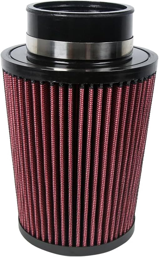 2.75 Inch 70 mm High-Flow Air Filter, Reusable Cone Cold Air Intake, High Performance, Washable, Clamp-On Car High Flow Air Kit, Flange Diameter: 2.75 Inch, Filter Height: 7.3 Inch, Red