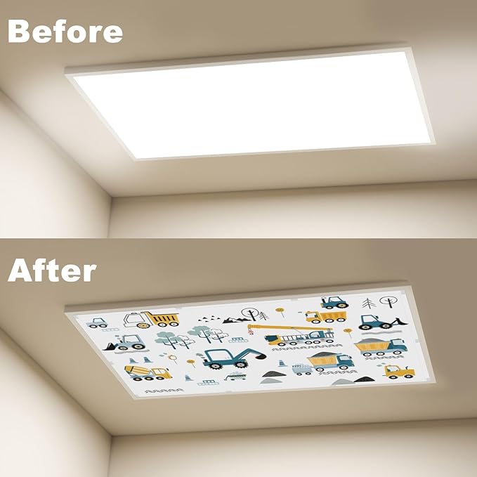 4 Pcs Fluorescent Light Covers for Ceiling Lights Construction Vehicles Machinery Trucks Cranes Cement Mixers Blue Decorative Magnets Light Filters for Office Home Classroom Must Haves 4’ x 2’
