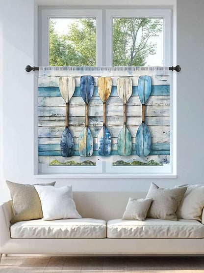 Sheer Curtains 45 Inch Length, Lake Paddle Striped Semi Sheer Curtains Light Filtering Window Treatment, Watercolor Vintage Wood Grain Privacy Voile Drapes for Living Room Bedroom 52x45 Inch