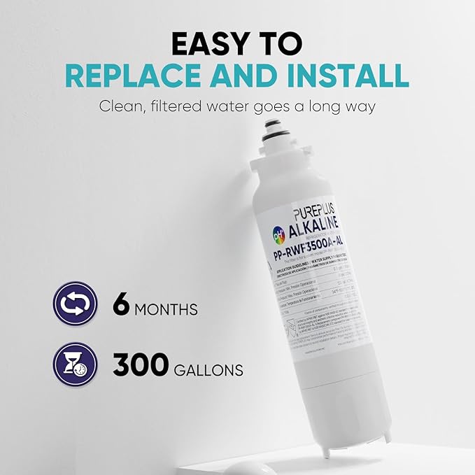 PUREPLUS Alkaline Replacement for ADQ73613401, LG® LT800P®, LT800PC, ADQ736134, ADQ73613402, LSXS26326S, LSXS26366S, LSXS26366D, 46-9490, Refrigerator Water Filter and LT120F® Air Filter, 2Pack