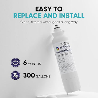 PUREPLUS Alkaline Replacement for ADQ73613401, LG® LT800P®, LT800PC, ADQ736134, ADQ73613402, LSXS26326S, LSXS26366S, LSXS26366D, 46-9490, Refrigerator Water Filter and LT120F® Air Filter, 2Pack
