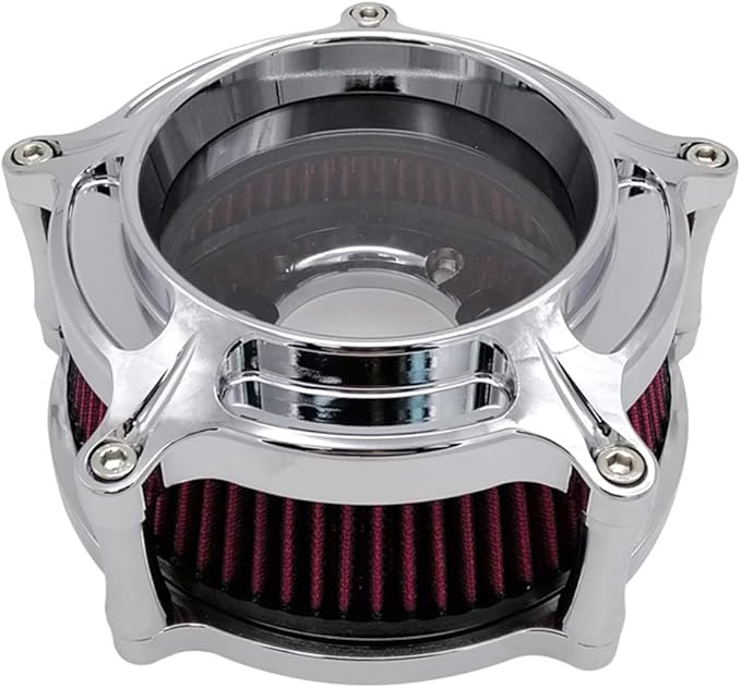 Harley Air Cleaner Chrome See Through Intake Filter Kit Cnc Cut for Motorcycle Dyna 2000-2017 Softail 2000-2015 Touring 2000-2007 Fitment - B (Red)