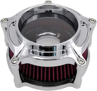 Harley Air Cleaner Chrome See Through Intake Filter Kit Cnc Cut for Motorcycle Dyna 2000-2017 Softail 2000-2015 Touring 2000-2007 Fitment - B (Red)
