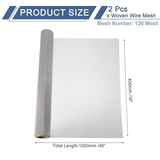 uxcell 2Pcs 120 Mesh 48" x 16" Woven Wire Mesh, 304 Stainless Steel Air Vent Filter Screen, Window Screen Mesh for DIY Projects Vents Cover Filtration Animals Fence