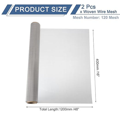 uxcell 2Pcs 120 Mesh 48" x 16" Woven Wire Mesh, 304 Stainless Steel Air Vent Filter Screen, Window Screen Mesh for DIY Projects Vents Cover Filtration Animals Fence