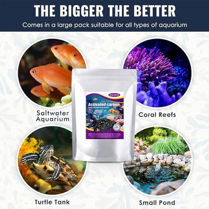 Activated Carbon Pellets for Aquarium Filter Media Activated Charcoal Bulk Fish Tank Charcoal Pellets Carbon Aquarium Filter for Fish Tanks, Freshwater,Saltwater (2.4lb with Mesh Bag)