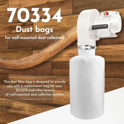 70334 Upgrade Dust Collector Filter Bags (1 Micron), for Wall Mount Dust Collectors Opening Size 4-5 inch Models, Grizzly, Shop Fox, Rockler Delta, Wen / DC5371/ 5372