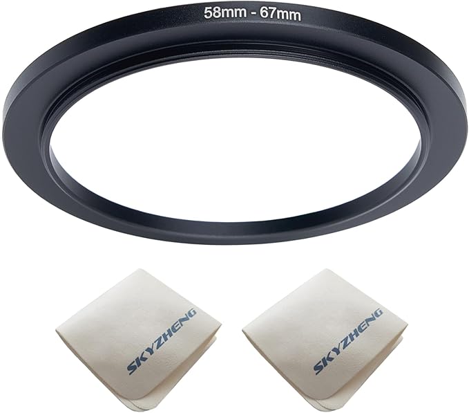 58mm Lens to 67mm Camera Lens Adapter 58mm to 67mm Step Up Ring Adapter Ring for All Brands of UV ND CPL, with Premium Lens Wiping Cloth 2 Pack (58mm-67mm)