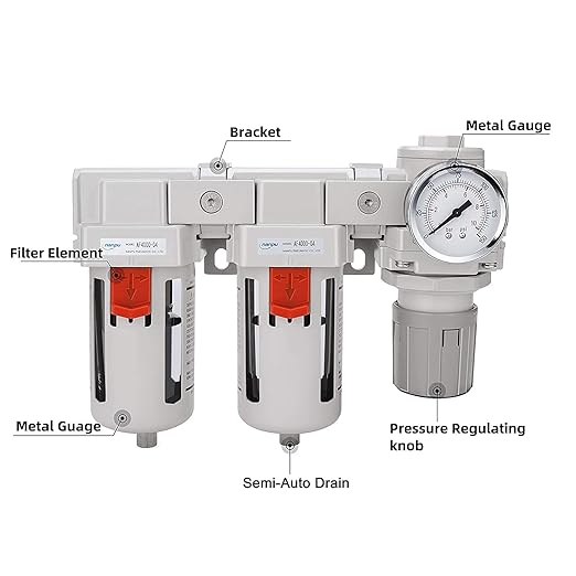 NANPU 1/2" NPT Air Drying System - 5 Micron Particulate Filter, 0.01 Micron Coalescing Filter, Air Pressure Regulator Combo - Semi-Auto Drain, Poly Bowl w/Metal Gauge