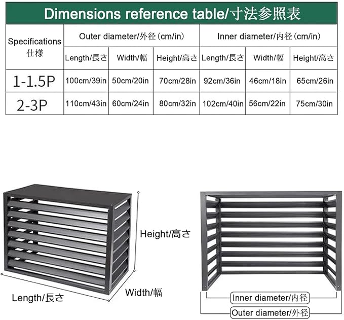 Aluminum Air Conditioner Fence Set of 2, Louvered Outdoor AC Unit Cover, Decorative Privacy Screen, Weatherproof and Anti-Theft (Brown 100x50x70cm/39x20x28in)
