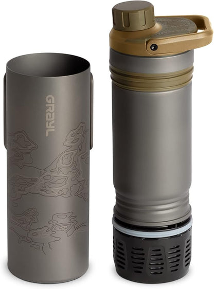 GRAYL UltraPress Titanium 16.9 oz Water Purifier & Filter Bottle for Hiking, Backpacking, Survival, Bushcraft, Travel (Coyote Brown)