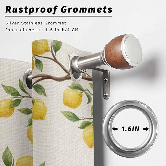 Summer Outdoor Curtains for Patio Lemon Gnome Leaf Linen Texture Waterproof Outside Curtains with Grommet Top Weatherproof Curtain for Cabana Pergola Gazebo, 1 Panel, 54" W x 95" L
