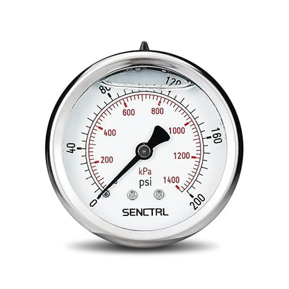 SENCTRL 0-200 Psi Glycerin Liquid Filled Pressure Gauge, 2.5" Dial Size, 1/4" NPT Back Mount, Stainless Steel Case, for Water Oil Pressure Test in Pipe Pool Pump Sand Filter Air Compressor