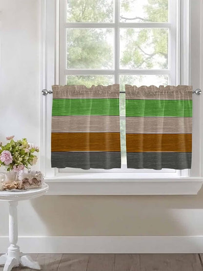 Farm Gray Green Brown Wood Grain Window Valance Curtains, Rustic Wooden Plank Light Filtering Kitchen Valance with 3-inch Rod Pocket for Living Room Bathroom Bedroom,2 Panel,27.5x24In