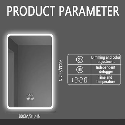 Backlit LED Illuminated Bathroom Mirror with LED Lights, Lighted Bathroom Makeup Wall Mounted Mirror with Demister Pad, Sensor Touch Switch, Horizontal/Vertical(H80*W90CM/H31.4*W35.4IN)