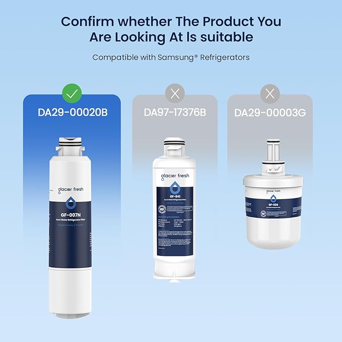 GLACIER FRESH New Upgraded Elarisey™ Filtration Technology, Compatible with Samsung DA29-00020B Refrigerator Water Filter, HAF-CIN/EXP, RF4267HARS for French Door Refrigerator Kitchens (1-Pack)