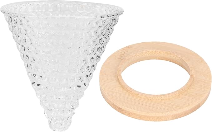 AUNMAS Glass Coffee Dripper Pour Over, Reusable Paperless Filter Funnel with Wood Base, Single Cup Coffee Maker Brewer Accessories (Transparent)