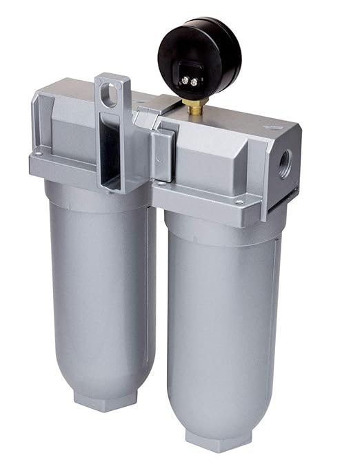 Rockwood 1/2 in. Npt 2 Stage Air Drying System Particulate Air Filter Coalescing Filter Air Pressure Regulator Combo - Metal Bowl, Auto Drain, Bracket, Gauge