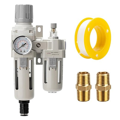 Air Pressure Regulator with Pressure Gauge(0-150PSI),Water Separator for Air Compressor Auto Drain 1/2 NPT Threaded Interface