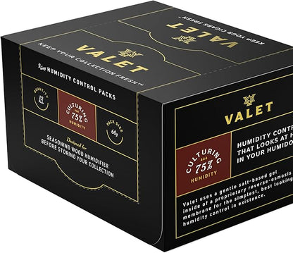 Valet 75% Two-Way Humidity Packs for Wood Containers, 12-Pack, 60g Each, Humidifier Pack Prevents Leaks and Controls Moisture with Natural Craft Paper Design