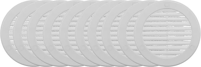 Vent Systems 4" Inch (Opening Dimensions) - Pack of 10 - White Soffit Vent Cover - Plastic Round Air Vent Grille - Built-in Mesh Screen - HVAC Register Louver for Bathroom, Home, Kitchen