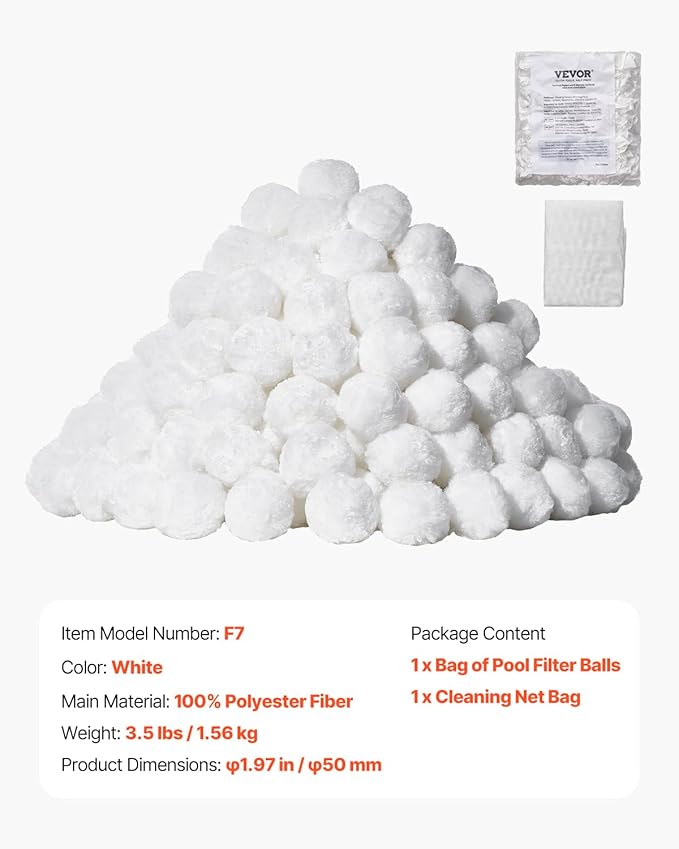 VEVOR Pool Filter Balls for Sand Filter, 3.5 lbs, Filter Balls Replace Pool Filter Sand, Reusable Polyester Fiber Filter Media Balls with Wash Bag, for Swimming Pool Above Ground Pool Aquarium Tank