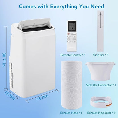 Portable Air Conditioner 14000 BTUs with Cooling, Dehumidifier, Fan 3-in-1 Room AC unit, 3 Air Speeds, 24-Hour Timer, Sleep Mode - Cools up to 750 Sq. Ft. - Ideal for Home, Garage, Office