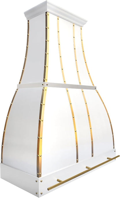 CHETTO C Stainless Steel Range Hood Cover with 4-Speed Vent Hood Insert Custom Handcrafted Metal Kitchen Fan with Towel Rack LED Light 42"W x27"D x54"H White Island Mount