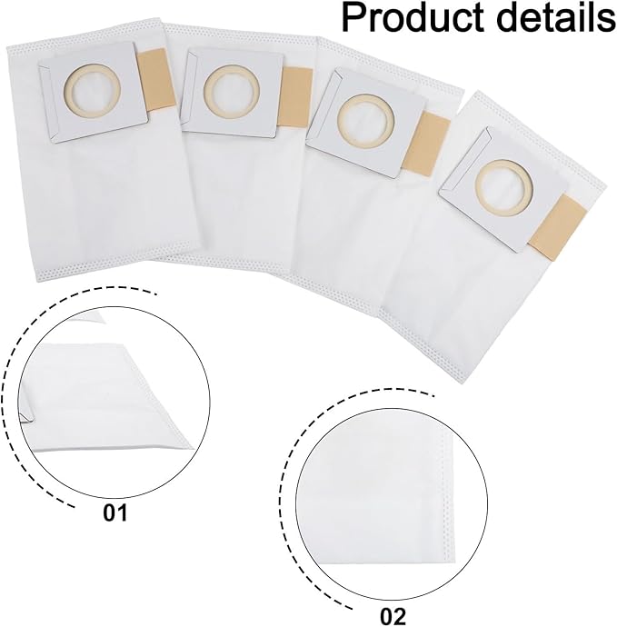 5-Layer Electrostatic Fleece 197903-8 Filter Bags With Rubber Seal For 36V 18V X2 Backpack Vacuum XCV05 XCV09 XCV10 Dust Collection 4-Pack ﻿(4 PACK)