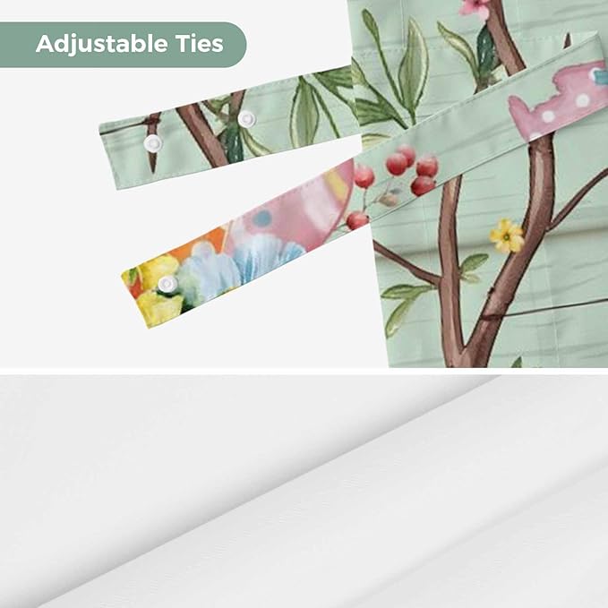 Easter Tie Up Valance Curtains for Windows, Kitchen Curtains Window Shades, Spring Watercolor Bunny Eggs Wooden Grain Green Light Filtering Roman Curtain Valances for Bedroom/Bathroom/Cafe 42"x18"