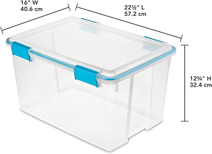 Sterilite 4 Pack Gasket Box, Weather-Resistant Storage Bins with Latching Lids, 54 Quart - Heavy-Duty Organizing Containers for Closet, Bathroom, and Office