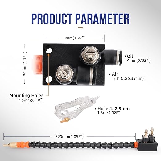 1/4" CNC Coolant Nozzle Mister for Milling Machine,Mist Coolant System for Metal Cutting Engraving Cooling Sprayer Machine for Mill Air Pipe Lathe